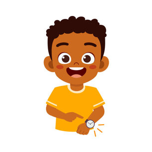 little black cartoon kid wear a watch on wrist