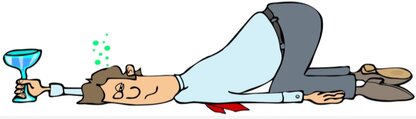 Cartoon drunk guy laying down holding a drinking glass