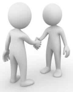 2 white 3D characters shaking hands