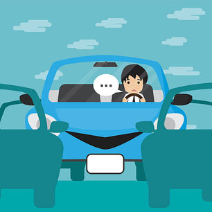 Businessman driving in blue car with traffic jam, Businessman Vector illustration.