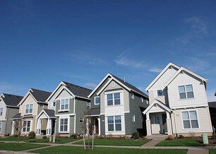 Row of new homes in a perfect suburban world.