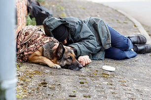 homeless man with his dog